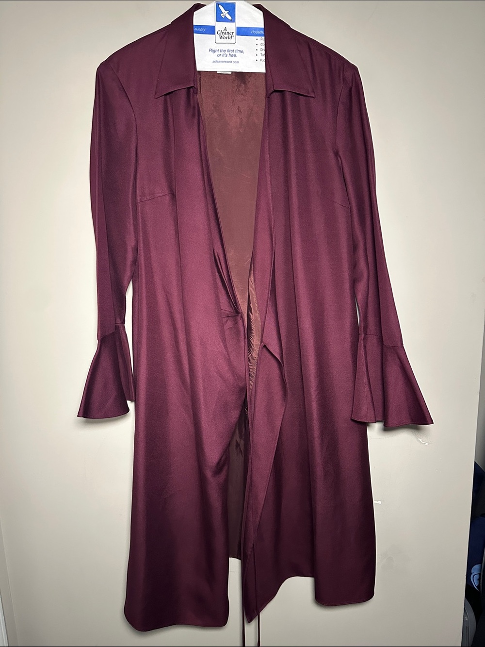 Adrianna Papell vintage silk and wool Burgundy duster Bell Sleeves shoulder pads